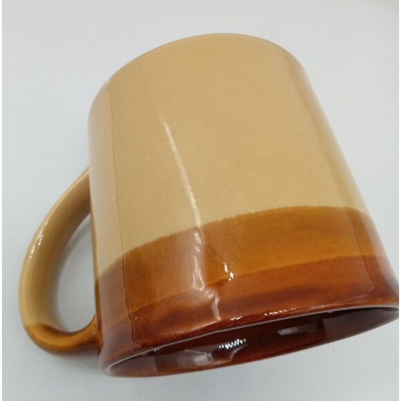 Two-Tone Brown & Tan Dip Glazed Ceramic Coffee Mug with Handle Vintage 3.25" - Picture 16 of 16
